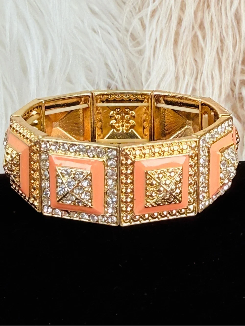 Goldtone Coral Accent Crystal Stretch Bracelet